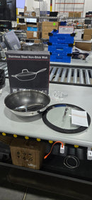 GENERIC NON-STICK WOK WITH LID - STAINLESS STEEL - Like New