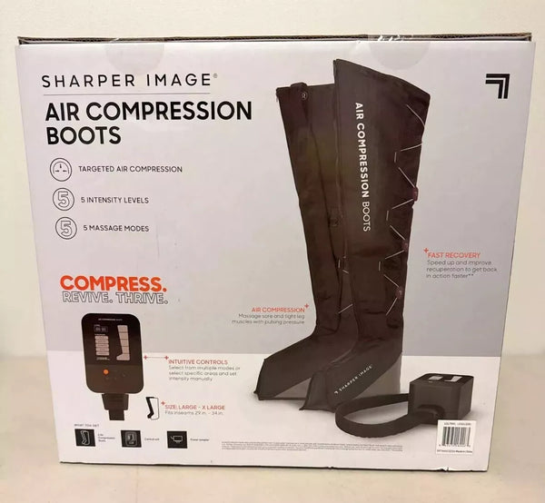 SHARPER IMAGE AIR COMPRESSION BOOTS LARGE/XL MASSAGER 5 MODES 5 LEVELS - BLACK - Like New