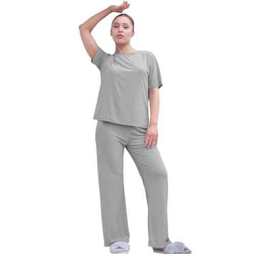 Talmont Women's Pajama Set Short Sleeve 2 Piece Outfits Lounge Set O Neck - Gray - Brand New