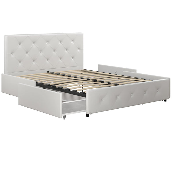 DHP DAKOTA UPHOLSTERED PLATFORM BED UNDERBED STORAGE DRAWERS, 4292129 - WHITE - Like New