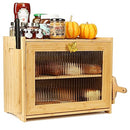 Art Secret Double Layer Bamboo Bread Box -Large Capacity Bread Bin -Maple Leaf - Brand New