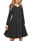 ARSHINER GIRLS LONG SLEEVE STRETCHY DRESS A LINE TWIRLY 12Y - BLACK - Brand New
