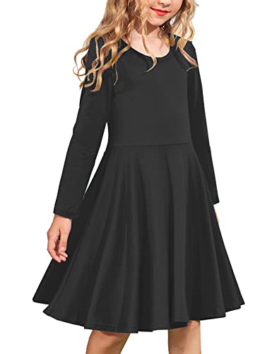 ARSHINER GIRLS LONG SLEEVE DRESS A LINE TWIRLY SKATER SCHOOL PARTY - 12Y - BLACK - Like New