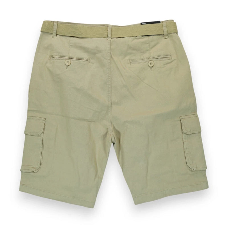 BLU ROCK NEW YORK MENS FLEX STRETCH BELTED CARGO SHORTS - SIZE: MEN 32 - KHAKI - Brand New