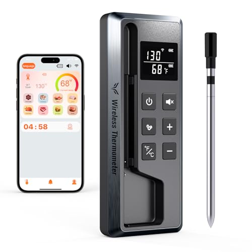 PANECEIA MEAT THERMOMETER DIGITAL WIRELESS LONG RANGE, APP, CHEF GRAY - Like New