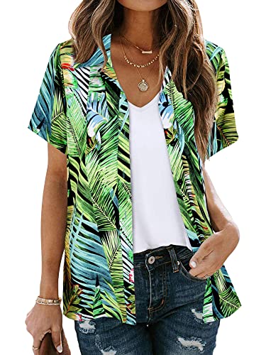 YTFSRUKP Womens Hawaiian Shirts Floral Printed Button V Neck Short Sleeve M A - Like New