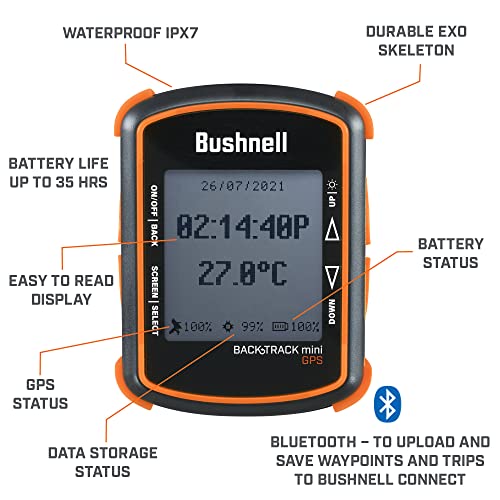 BUSHNELL BACKTRACK MINI GPS NAVIGATION PORTABLE WATERPROOF GPS - BLACK/ORANGE - Like New