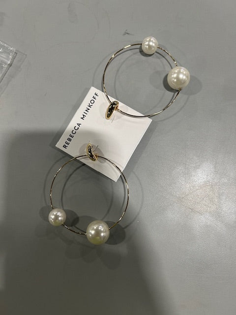 REBECCA MINKOFF GOLD HOOP EARRINGS WITH PEARLS - GOLD - Brand New