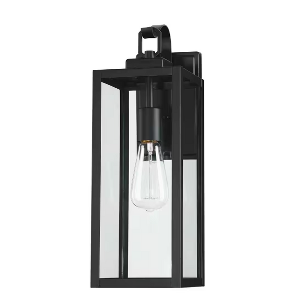 UIXE 2-LIGHT MATTE BLACK HARDWIRED OUTDOOR LANTERN SCONCE SEEDED GLASS - BLACK - Like New