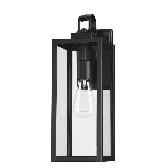 UIXE 2-LIGHT MATTE BLACK HARDWIRED OUTDOOR LANTERN SCONCE SEEDED GLASS - BLACK - Like New