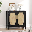 Giluta Black Sideboard Buffet Cabinet Natural Rattan Kitchen B0BY25F6L7 - Black - Like New