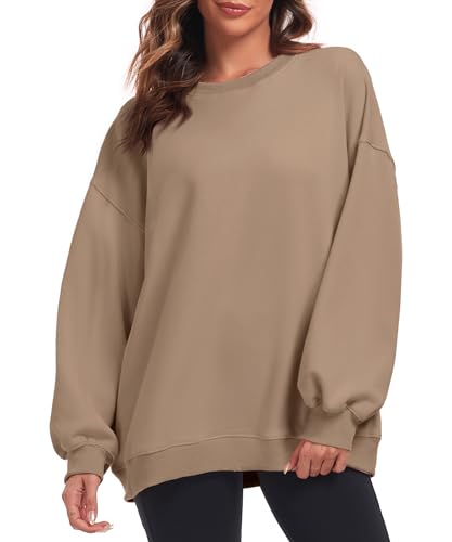 FK008 KEEPOVERSIZED PULLOVER SWEATSHIRT CASUAL LONG SLEEVE KHAKI - SIZE L - Like New