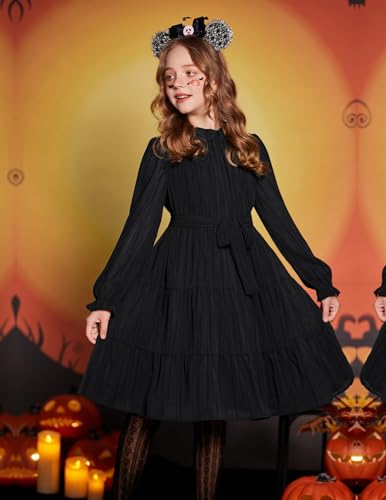 ARSHINER GIRLS LONG SLEEVE DRESS TWEEN FALL FORMAL MIDI YOUTH 11-12Y - BLACK - Like New