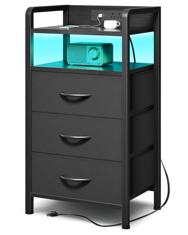 LAZZANTO NIGHT STAND BEDSIDE CHARGER BEDROOM NIGHTSTAND STATION - BLACK - Like New