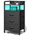 LAZZANTO NIGHT STAND BEDSIDE CHARGER BEDROOM NIGHTSTAND STATION - BLACK - Like New