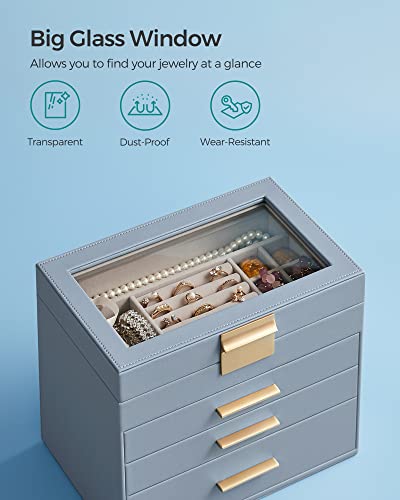 SONGMICS JEWELRY BOX, 4-LAYER JEWELRY ORGANIZER, 3 DRAWERS, UJBC161Q01 - BLUE - Like New