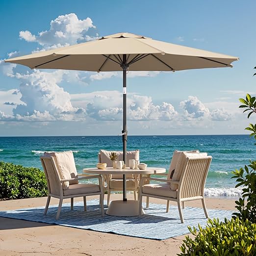 BENASS BEANSS OUTDOOR PATIO UMBRELLA, 8 STEEL RIBS, 15 FT - BEIGE (NO BASE) - Like New