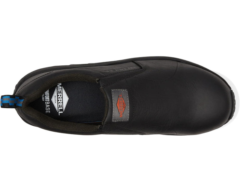 MERRELL MEN'S JUNGLE MOC LEATHER COMPOSITE TOE WIDE WIDTH SHOE - 10M - BLACK - Like New