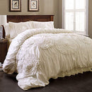 Lush Decor 3 Piece Serena Comforter Set, Queen, Ivory - Brand New