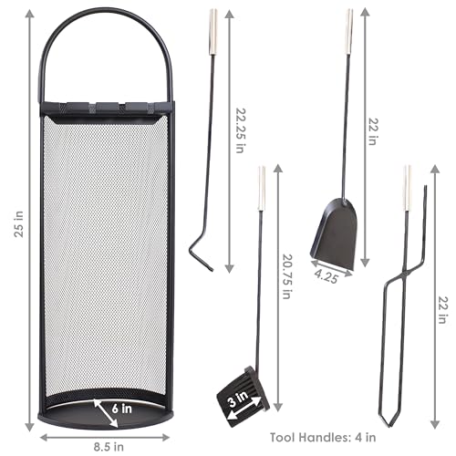 Sunnydaze 4-Piece Fireplace Tool Set with Stand - Indoor Hearth Accessories - Brand New