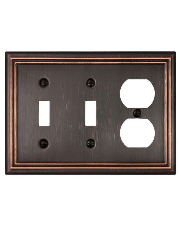 ZILLSEA METAL WALL PLATE 2 TOGGEL 1 DUPLEX SWITCH PLATES 3-GANG 1 PACK - BRONZE - Like New