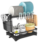 YASONIC Dish Drying Rack with Drainboard, 2-Tier Dish Drainer - Black - Like New