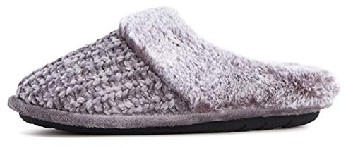 FLOOPI WOMENS SOFT CUFF CHENILLE KNIT PLUSH TWO TONE FUR CLOG SIZE LARGE - Like New