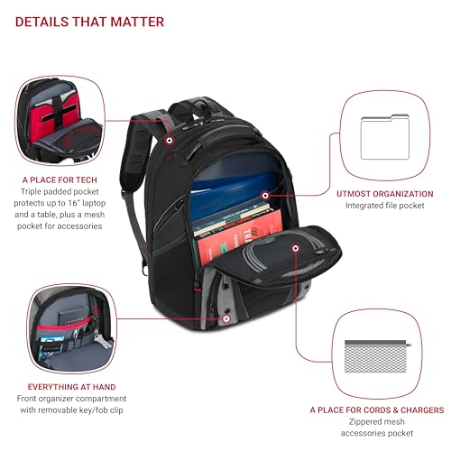 WENGER SYNERGY LAPTOP BACKPACK, FITS 16 INCH LAPTOP, BAG, 27305140 - BLACK/GRAY - Brand New