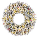 Large Flocked Artificial Prelit Christmas Wreath, 36", 170 LED, Flocked - White - Like New