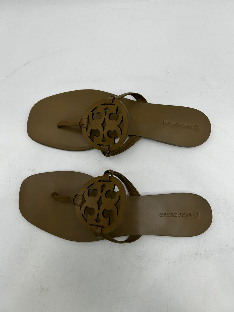 TORY BURCH MILLER SANDAL SQUARE TOE - SIZE: WOMEN 11 - TAN - Like New