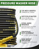 TIANTINGHEN 4800PSI 3/8" PRESSURE WASHER HOSE 50FT - YELLOW - Like New