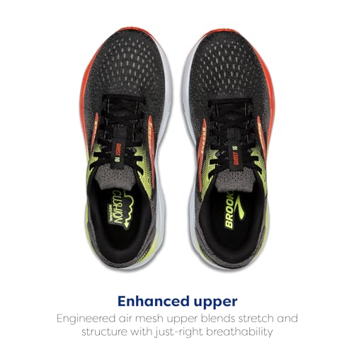 BROOKS MEN’S GHOST 16 NEUTRAL RUNNING SHOE SIZE MEN 10.5W BLACK/CITRUS/RED - Like New