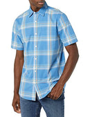 AMAZON ESSENTIALS MEN'S SLIM-FIT SHORT-SLEEVE POPLIN LIGHT BLUE ORANGE PLAID 2XL - Brand New