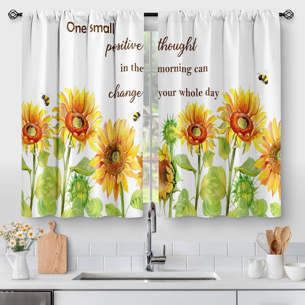GENERIC SUNFLOWER FLORAL KITCHEN CURTAINS - FARMHOUSE RUSTIC 2 PANELS SET 28 - Like New