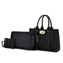 Mia K Collection 3-PC Set Studded Tote Bag Pouch Handbag Wristlet 3PC - Grey - Brand New