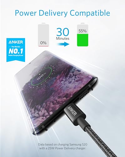 ANKER USB C TO USB C TYPE C 60W FAST CHARGING CABLE 6FT 2PACK B8753 - BLACK - Like New