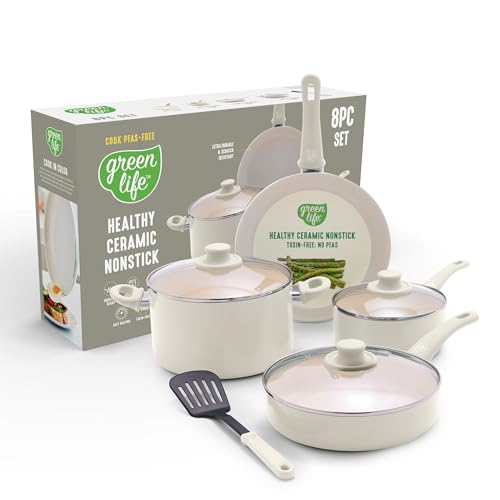 GreenLife 8 Piece Nonstick Cookware Set, Pots & Pans, - Scratch & Dent