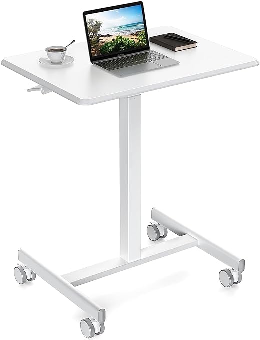 NEWBULIG Standing Height Adjustable Desk Laptop Mobile Rolling Table - White - Like New