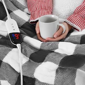 BENFOX Electric Heated Blanket 84"x 90" Sherpa Plaid 6 Heating Levels - Grey - Like New
