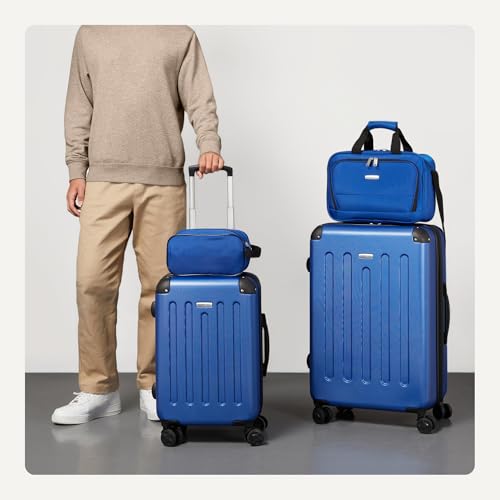 Amazon Basics 4-Piece Luggage Set, Including Two Hardside Suitcases - Navy Blue - Like New