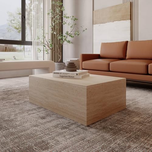 LEISUREMOD MAYA FIBERSTONE COFFEE TRAVERTINE RECTANGULAR ACCENT TABLE - Like New