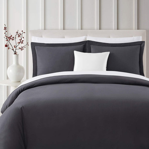 BIBB HOME 3-PIECE HEAVYWEIGHT FLANNEL DUVET COVER SET - SIZE: QUEEN - GRAY - Brand New