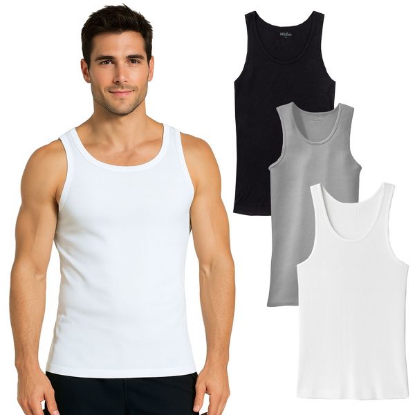 BLU ROCK MEN'S RIBBED CLASSIC TANK TOPS – 5 PACK - SIZE: LARGE - BLACK - Brand New