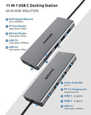 EUASOO 11 IN 1 TRIPLE DISPLAY USB C DOCKING STATION DUAL 4K HDMI ES-HB007 - GRAY - Like New