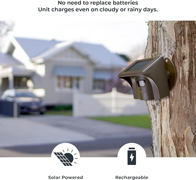 EMACROS Long Range Solar Wireless Driveway Alarm Outdoor Weather Resistant BROWN - Like New
