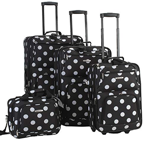 Rockland Polka Softside Upright Luggage Set, Black Dot, 4-Piece (14/19/24/28) Like New