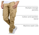BLU ROCK MEN'S FLEX-STRETCH COTTON CARGO PANTS - SIZE: MEN 44 - KHAKI - Like New