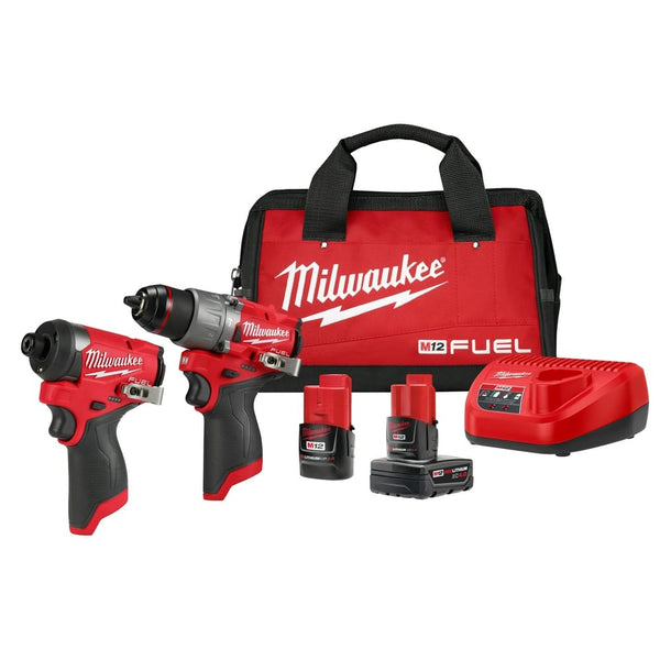 MILWAUKEE M12 FUEL 12-VOLT LITHIUM-ION CORDLESS HAMMER DRILL/IMPACT -RED/BLACK - Like New