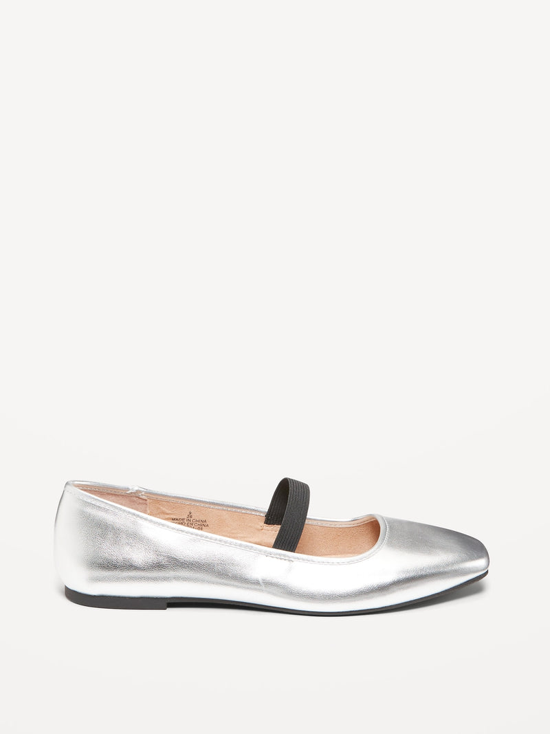 OLD NAVY MARY JANE SQUARE-TOE BALLET FLATS - SIZE: WOMEN 10 - SILVER - Like New