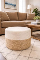 S&L HOMES POUF OTTOMAN 100% JUTE BRAIDED FOOTREST IVORY 18"x18"x12" - Like New